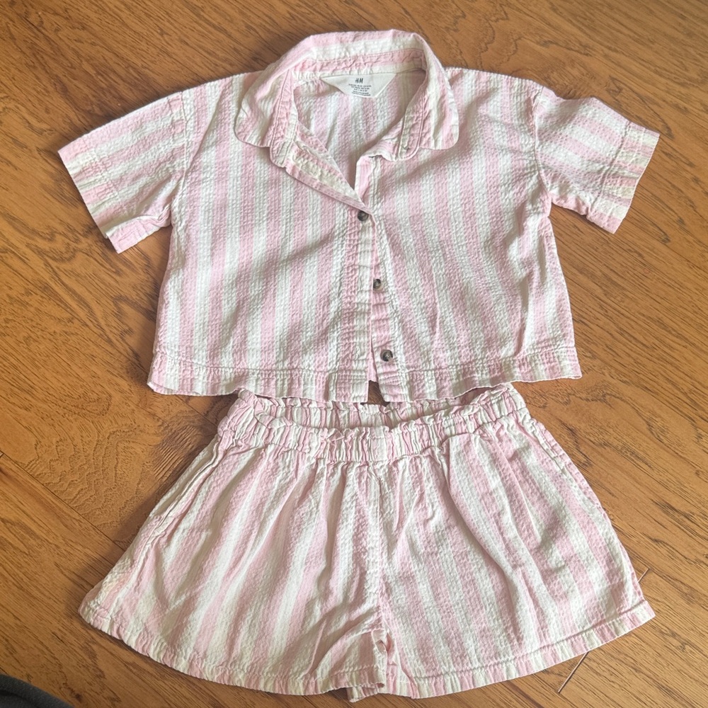 H&M Pink Striped Two-Piece casual Set - Lightweight Comfort
